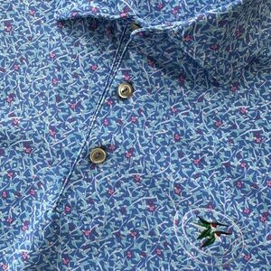 PETER MILLAR ⛳️ Men’s Blue Print ‘CASTLE PINES GC’ Summer Comfort Perf Polo - S